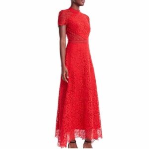 $680 NWOT Elegant ML by Monique Lhuillier Red Lace Dress Sz 4